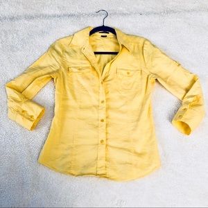 Theory cuff-sleeve linen blend button down